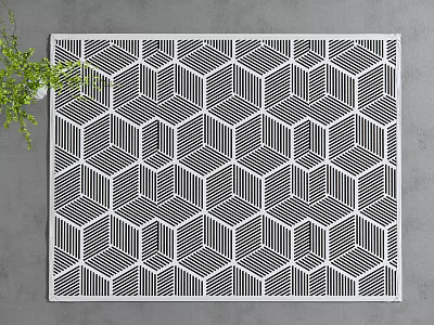 Modern Minimalist Square Rug With Black And White Geometric Hexagon Patterns 3d model
