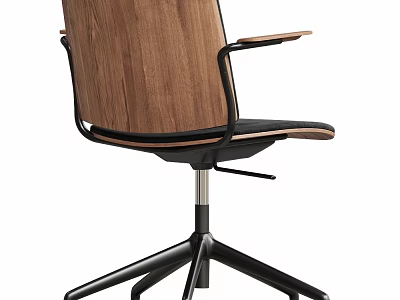 Modern Office Chair With Wooden Backrest Black Armrests And Metal Base 3d model
