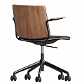 Modern Office Chair With Wooden Backrest Black Armrests And Metal Base