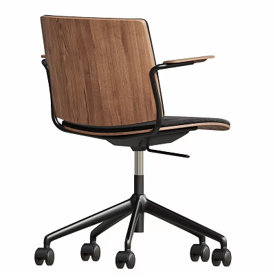 Modern Office Chair With Wooden Backrest Black Armrests And Metal Base 3d model