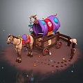 Colorful Horse Drawn Carriage With Purple Canopy Skull Pattern Coins And Small Figure