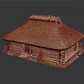 Traditional Rustic Wooden House With Thatched Roof And Log Structure Design