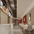 Elegant Restaurant Interior With Red Walls Wine Racks And Large Windows
