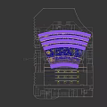 Modern Auditorium Interior With Red Seats Stage Large Screen And Wooden Walls