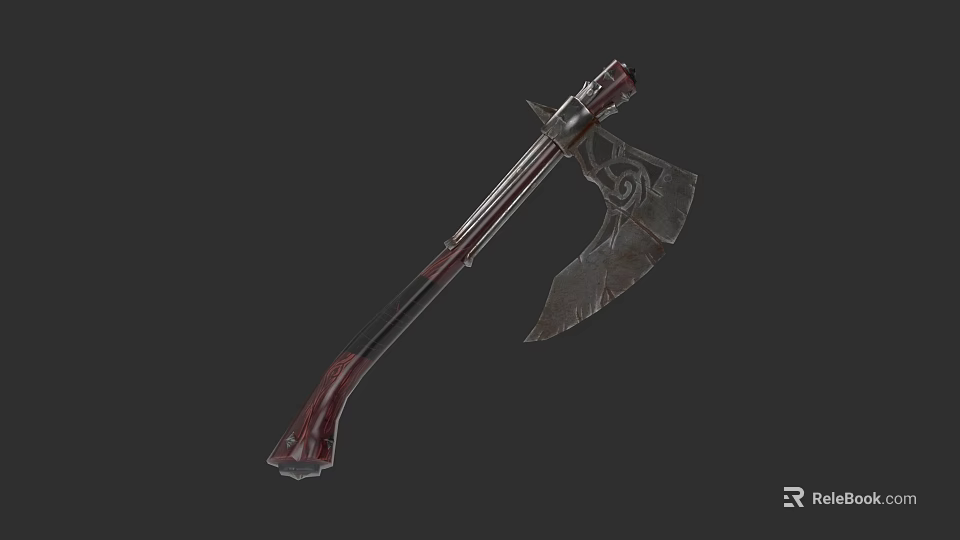 Intricately Designed Battle Axe Weapon With Long Handle And Decorative Patterns 3d model 