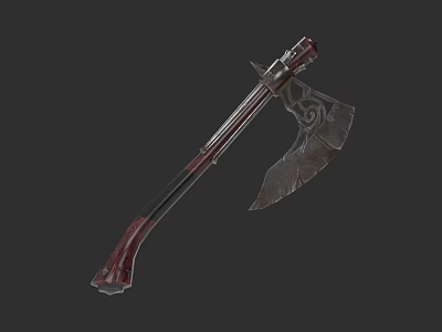 Intricately Designed Battle Axe Weapon With Long Handle And Decorative Patterns 3d model
