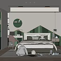 Modern Kids Room Interior With Green Padded Headboard Stuffed Toys And Wooden Floor