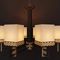 Chinese Style Modern Chandelier With Square Lampshades And Metal Frame Design