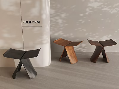 Three Stylish Modern Geometric Wooden Stools in POLIFORM Design 3d model