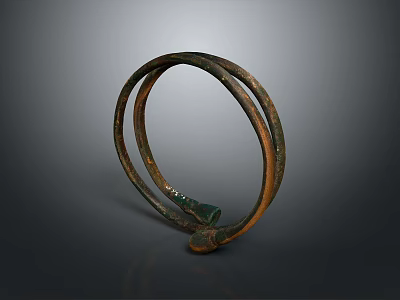 Vintage Metal Decorative Ring With Rustic Finish And Green Accent 3d model