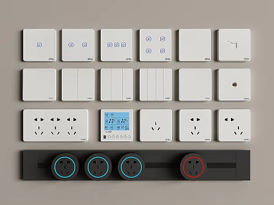 Modern Assorted Switch Panels With Digital Display White Black Power Sockets 3d model