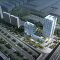Modern High Rise Office Building With Greenery Surroundings Road And Parking Lot