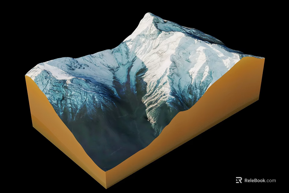 Snowy Mountain Landscape 3D Model Featuring Natural Scenery With Yellow Base And Black Background 3d model 