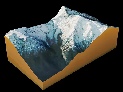 Snowy Mountain Landscape 3D Model Featuring Natural Scenery With Yellow Base And Black Background 3d model