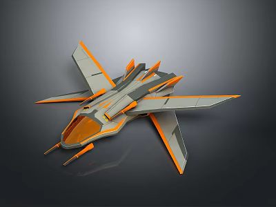 Futuristic Aircraft With Sleek Gray Orange Exterior And Streamlined Wing Design 3d model