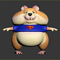 Cute Cartoon Hamster Game Movie Character In Blue Superman Shirt With Big Belly