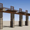 Rustic Pergola Design With Stone Columns And Wooden Beams Structure