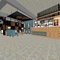 Cozy Cafe Interior Design With Wooden Counter Sofas Green Plants And Paintings