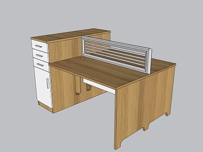 Wooden L Shaped Office Desk With Drawers Cabinet And Metal Partition 3d model