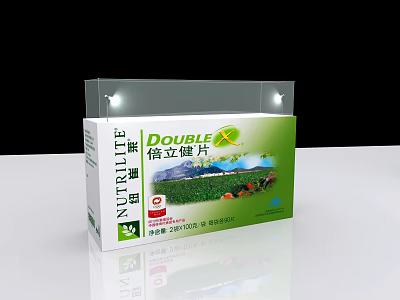Display Shelf Showcasing Double Nutrilite Tablets Health Supplements with Product Information 3d model