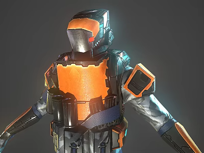 Futuristic Orange Black Armored Character Battling Alien Creature In Sci Fi Scene 3d model