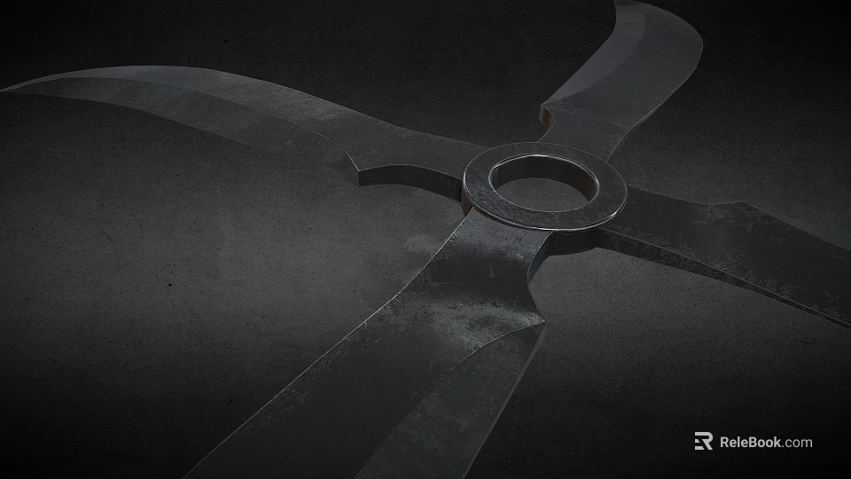 Shuriken Four Bladed Metal Traditional Ninja Weapon With Sharp Edges And Circular Center 3d model 