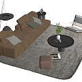 Multi-person Sofa Long Sofa Stool Coffee Table Low Stool Carpet Plant Vase Ornaments 3d model