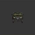 Military Vehicle With Green Body Red Cross Yellow Star Symbols And Medical Design
