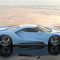 Blue Sports Car With White Racing Stripes Modern Aerodynamic Design On Shiny Reflective Surface
