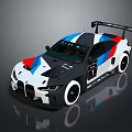 BMW Racing Car With Blue Red White Livery And Aerodynamic Rear Wing Design