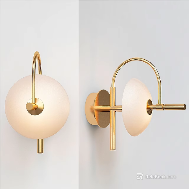 Modern Golden Wall Sconce With Glass Shade And Curved Metal Frame 3d model 