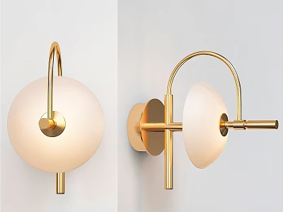 Modern Golden Wall Sconce With Glass Shade And Curved Metal Frame 3d model
