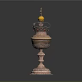 Elegant Decorative Household Container With Golden Top Silver Base And Intricate Carvings