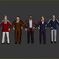 Group of People Wearing Different Colored Suits as 3D Character Models