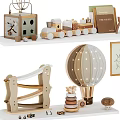 Wooden Building Blocks for Kids with Train Hot Air Balloon Cart and Stacking Rings