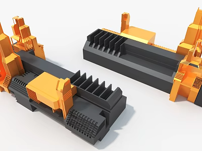 3D Render of Industrial Equipment with Black and Orange Components and Mechanical Structures 3d model