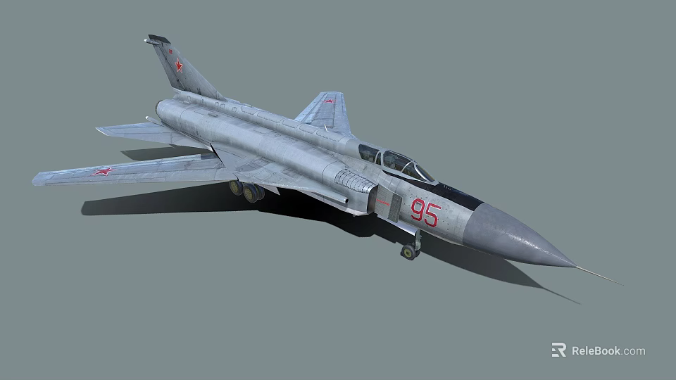 Gray Military Jet Fighter With Red Number 95 And Star Emblem Details 3d model 