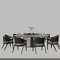 Modern Round Dining Table Set With Green Chairs Tableware And Decorative Plant