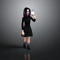 Girl With Purple Hair In Black Hooded Dress Holding White Sphere