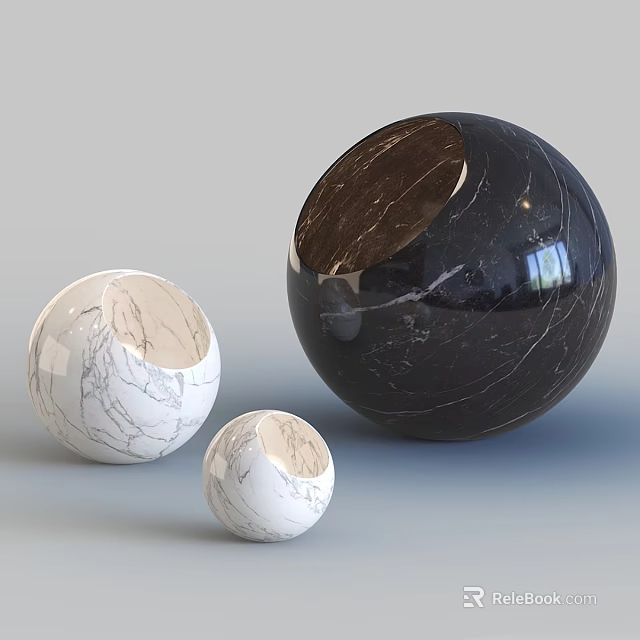 Modern Spherical Floor Lamp In Black And White Marble With Various Sizes 3d model 