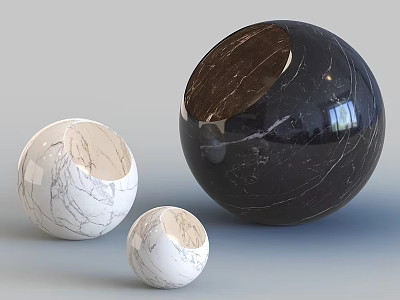 Modern Spherical Floor Lamp In Black And White Marble With Various Sizes 3d model