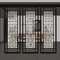 Modern Black Metal Room Divider With Geometric Patterns In Dining Room Interior 3d model