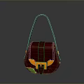 Stylish Dark Red Handbag With Yellow Accents Green Details And Buckle