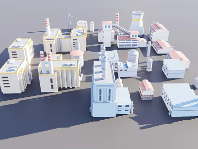 3D Rendering of Industrial Complex With Various Factories Chimneys And Modern Facilities 3d model