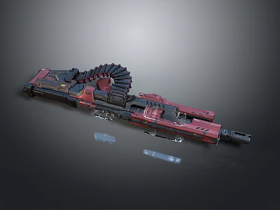 Red Black Mechanical Weapon Featuring Gear Structure Metal Parts And Transparent Components 3d model