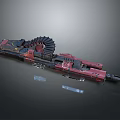 Red Black Mechanical Weapon Featuring Gear Structure Metal Parts And Transparent Components