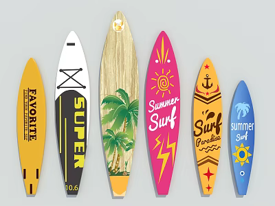 Colorful Surfboards With Various Summer Themed Graphics As Recreation Equipment 3d model