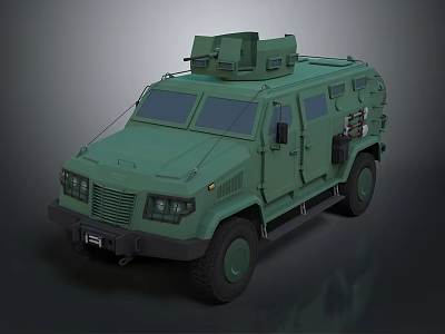 Green Armored Military Vehicle With Heavy Duty Body And Roof Mounted Equipment 3d model