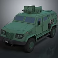 Green Armored Military Vehicle With Heavy Duty Body And Roof Mounted Equipment