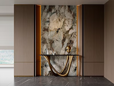 Modern Foyer Hallway Design With Marble Feature Wall Gold Accents Black Console Table 3d model